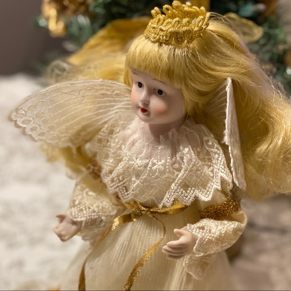 Vintage porcelain doll angel tree topper - Picture 5 of 16